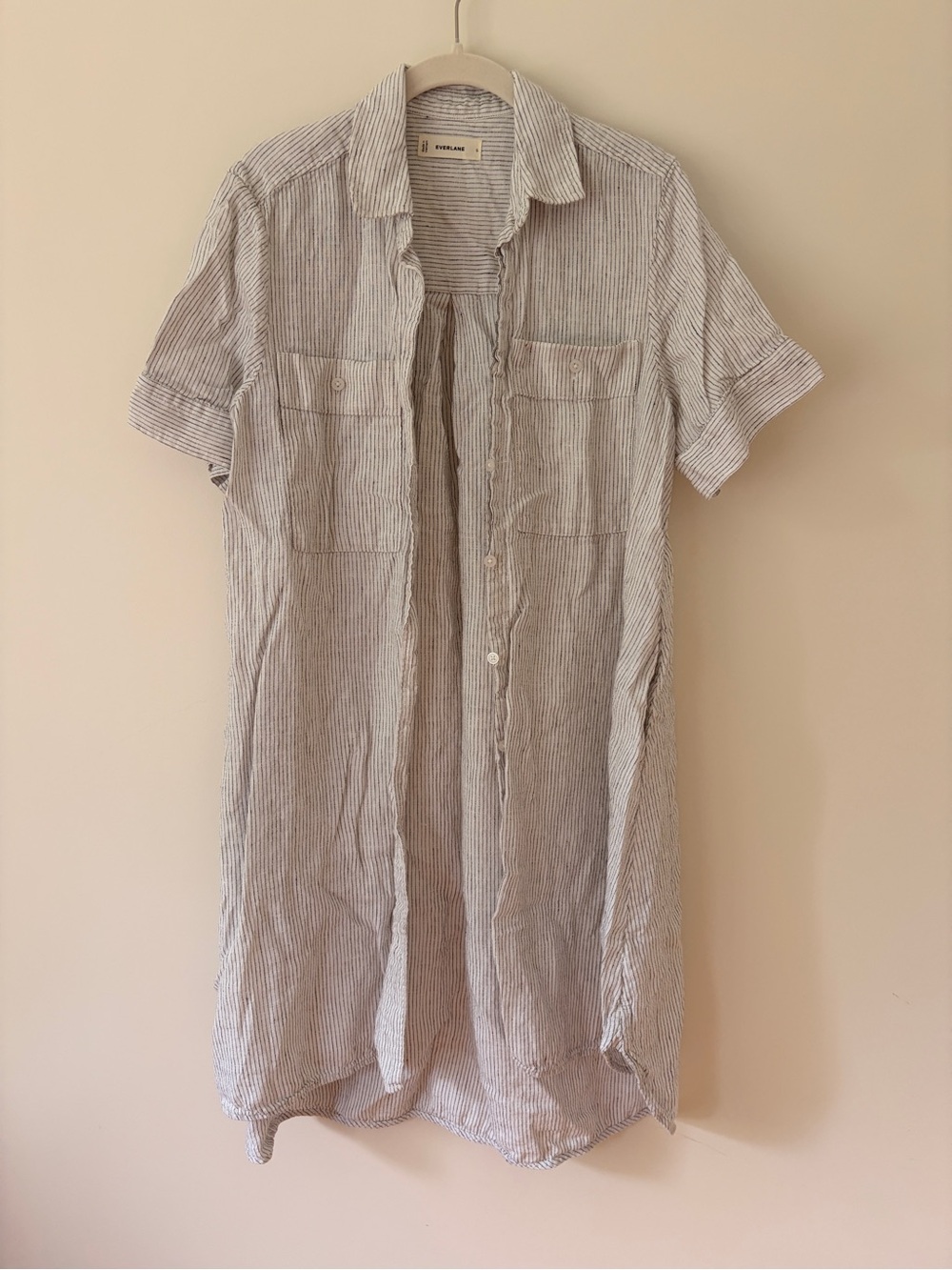 Everlane Striped Short-Sleeve Linen Button-Down Shirt Dress